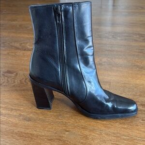 Black Chunky Heel Leather Boots